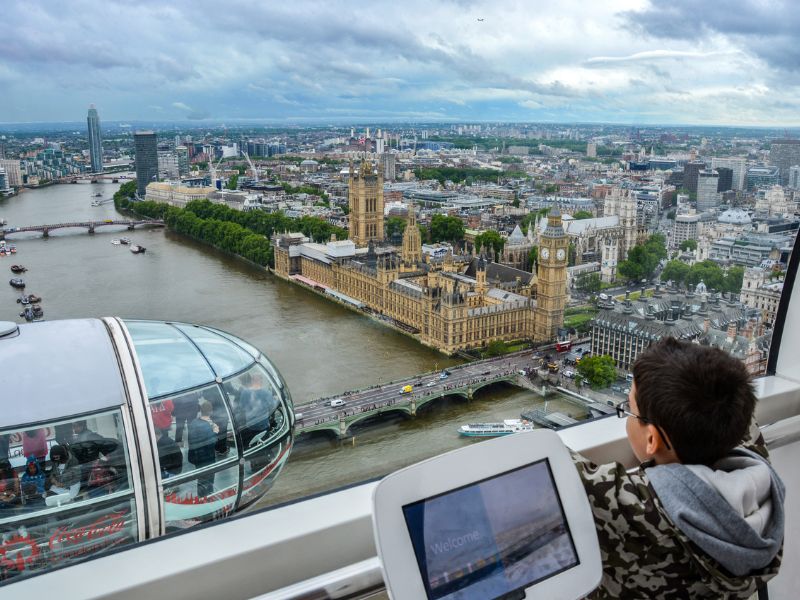 Blick aus der Gondel des London Eye auf die Themse und London