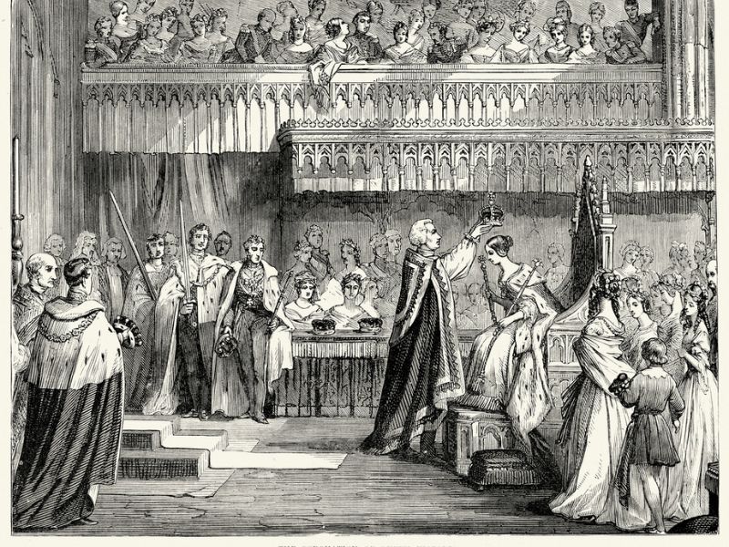 Historische Szene der Krönung von Königin Victoria in Westminster Abbey