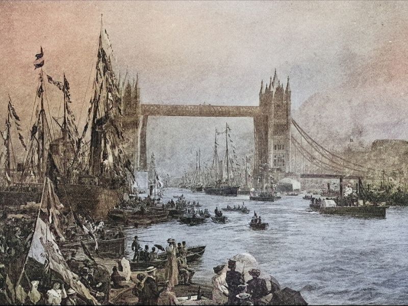 Historisches Bild einer Zeichnung der Eröffnung der Tower Bridge