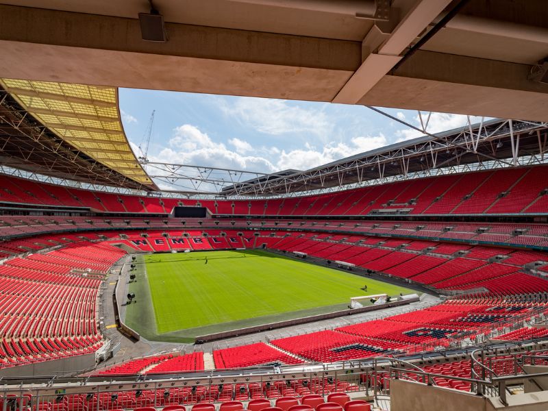 Im Wembley Stadion von der Tribüne fotografiert