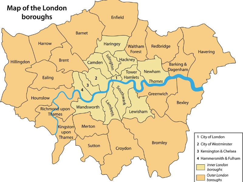 Karte mit Stadtteilen Londons