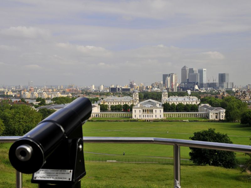 Aussicht vom Royal Greenwich Observatory in London auf die Stadt
